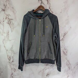 Cookies Jacket Men Medium Gray Bomber Varsity Velour Velvet Hood Zip